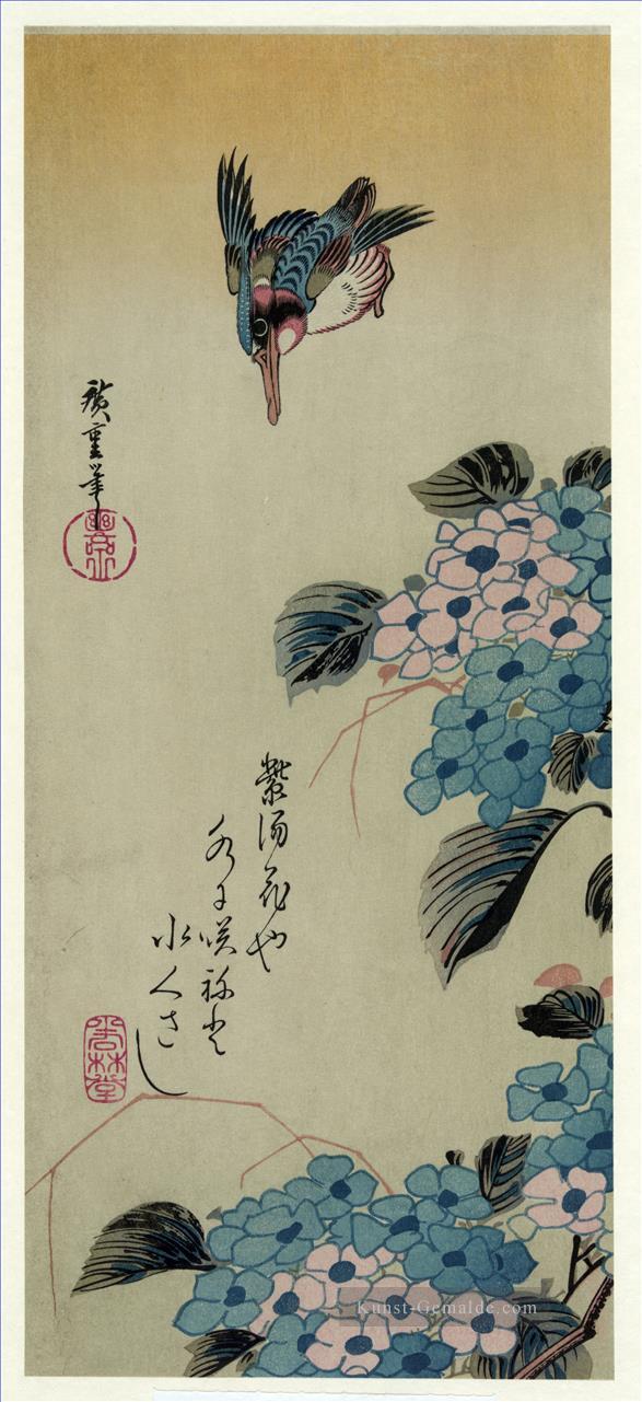 Hortensien und Eisvogel Utagawa Hiroshige Ukiyoe Ölgemälde